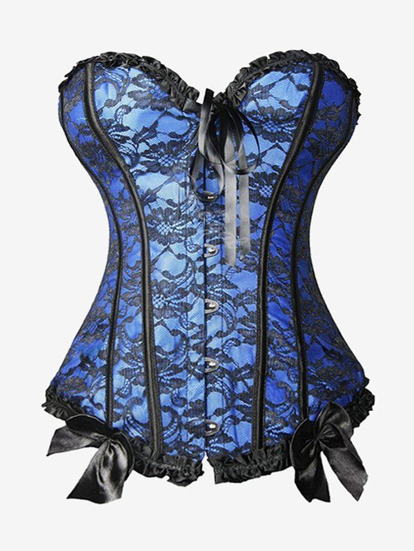 Online Gothic Lace Overlay Bowknot Frilled Lace-up Boning Corset  