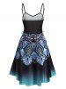 Ombre Flower Print High Low Lace Up A Line Dress -  