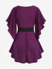 Plus Size Chain Panel Belted Butterfly Sleeve Surplice Top -  