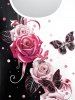 Plus Size Short Sleeves Rose Butterfly Printed Two Tone Tee -  