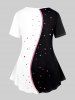 Plus Size Short Sleeves Rose Butterfly Printed Two Tone Tee -  