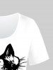Plus Size Butterfly Cat Printed Short Sleeves Tee -  