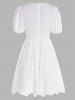 Robe Ligne A Fleur Brodée en Couleur Unie Taille Empire à Manches Bouffantes - Blanc S