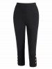 Legging Capri Ajusté Fleuri Panneau en Dentelle Boutonné de Grande Taille - Noir 3X | US 22-24