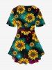 Plus Size Sunflower Galaxy Printed Crisscross Short Sleeves Tee -  