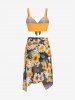 Maillot de Bain Bikini Long Tournesol Noué Imprimé de Grande Taille Trois Pièces - Orange 4X | US 26-28