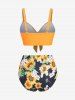 Maillot de Bain Bikini Long Tournesol Noué Imprimé de Grande Taille Trois Pièces - Orange 4X | US 26-28