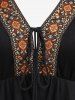 Plus Size Embroidered Tie Flutter Sleeves Plunging Tee - Noir 1X | US 14-16