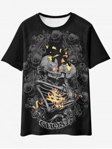 T-shirt Gothique Rose Squelette Graphique - BLACK - XL