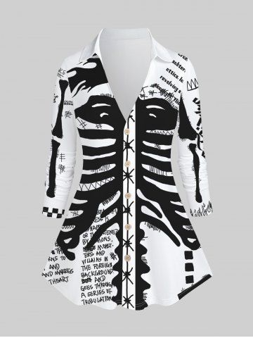 Gothic Skeleton Letter Print Shirt - WHITE - 2X | US 18-20
