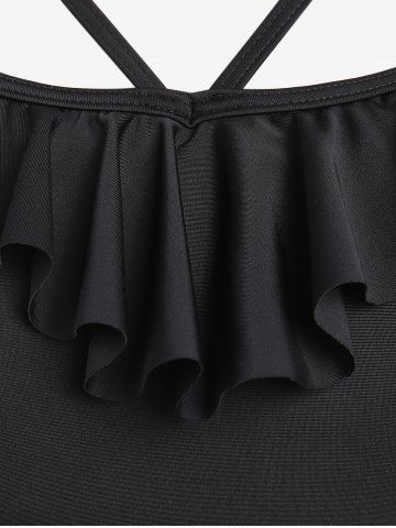 Plus Size Lace-up Ruffle Strappy Tankini Swimsuit