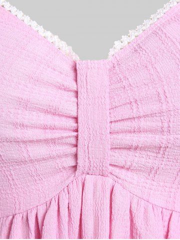 Plus Size Lace Panel Knot Handkerchief Textured Tank Top
