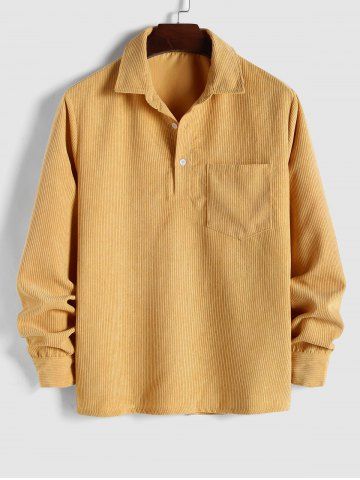 Half Button Corduroy Collared Long Sleeves Shirt - YELLOW - S