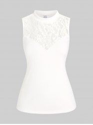 Plus Size High Neck Lace Panel Knitted Top -  