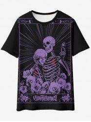 Gothic Skeleton Rose Graphic Tee -  
