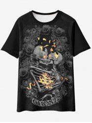 T-shirt Gothique Rose Squelette Graphique - Noir 6XL