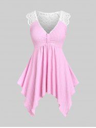 Plus Size Lace Panel Knot Handkerchief Textured Tank Top -  