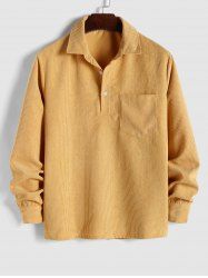 Half Button Corduroy Collared Long Sleeves Shirt -  
