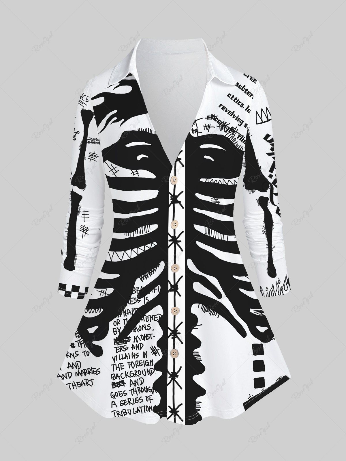 Trendy Gothic Skeleton Letter Print Shirt  