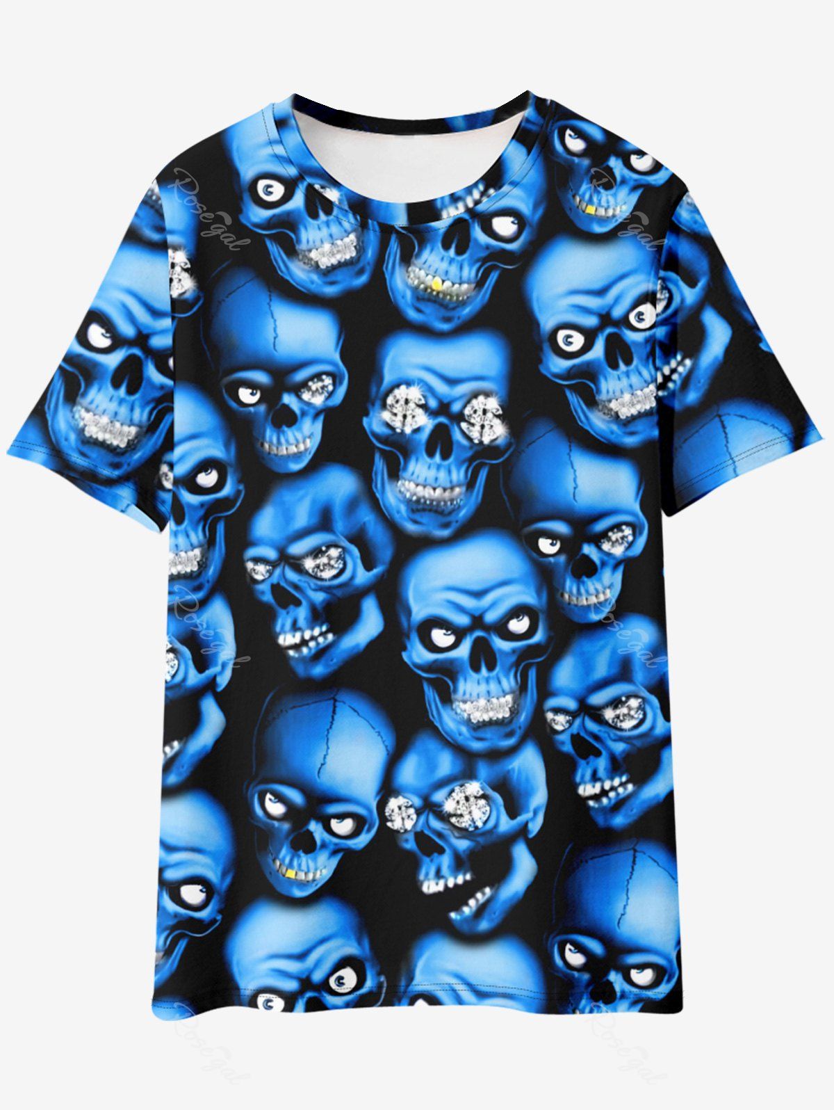 T-shirt Gothique Crâne Imprimé à Paillettes Bleu 6XL