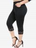 Keyhole Cold Shoulder Chains Tee and Lace Panel Capri Leggings with Pocket Plus Size Summer Outfit -  