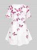 Watercolor Butterfly Short Sleeve Tunic Tee and 3D Lace Up Jean Print Capri Leggings  Plus Size Outfit -  