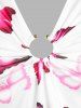 Watercolor Butterfly Short Sleeve Tunic Tee and 3D Lace Up Jean Print Capri Leggings  Plus Size Outfit -  