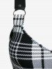 O Ring Plaid Tank Top and Lace Panel Pocket Leggings Plus Size Summer Outfit -  
