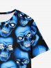 T-shirt Gothique Crâne Imprimé à Paillettes - Bleu 6XL