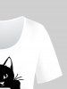 T-shirt Graphique Chat Lettre de Grande Taille à Manches Courtes - Blanc 5x | US 30-32