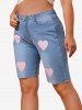 Valentines Heart Print Plus Size Denim Bermuda Shorts -  