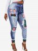 High Waisted 3D Print Floral Plaid Panel Plus Size Jeggings -  