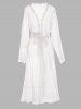 Sheer Mesh Lace Trim Bell Sleeve Belted Maxi Lingerie Dress -  