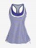 Plus Size Racerback Stripes Cinched Ruched Padded Skort Tankini Swimsuit -  