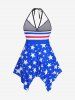 Plus Size Patriotic American Flag Print Halter Bow Tankini Swimsuit -  