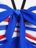 Plus Size Patriotic American Flag Print Halter Bow Tankini Swimsuit -  