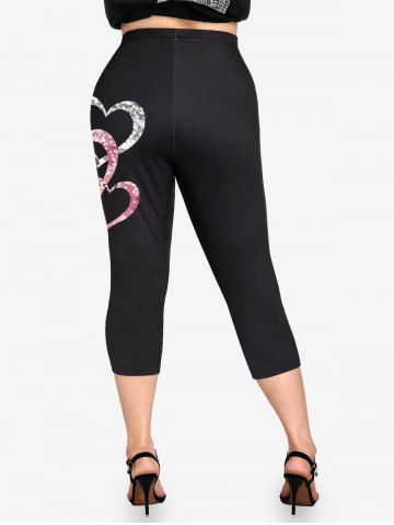 Plus Size Valentines Heart Printed Capri Leggings