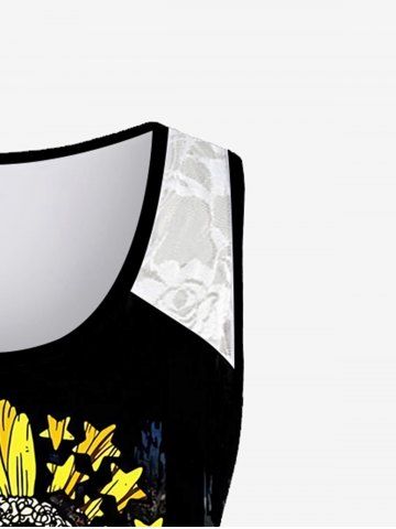 Plus Size Patriotic Sunflower American Flag Lace Panel Tank Top