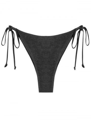 Tie Side Metallic Bikini Bottom - BLACK - L