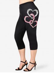 Plus Size Valentines Heart Printed Capri Leggings -  