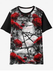T-shirt Mouchoir à Imprimé Gothique Rose Désordonnée - Noir 6XL