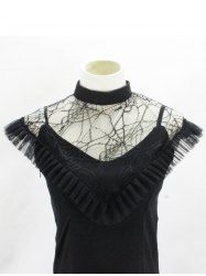 Gothic Spider Web Ruffled Mesh Detachable Collar -  