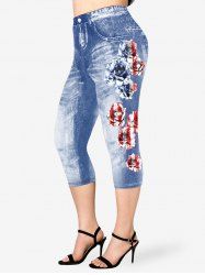 Plus Size 3D Jeans Rose American Flag Patriotic Capri Jeggings -  
