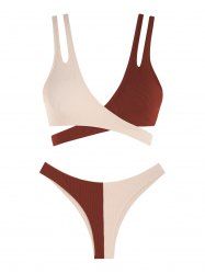 Ribbed Two Tone Wrap Criss Cross Cheeky Bikini Swimwear -  