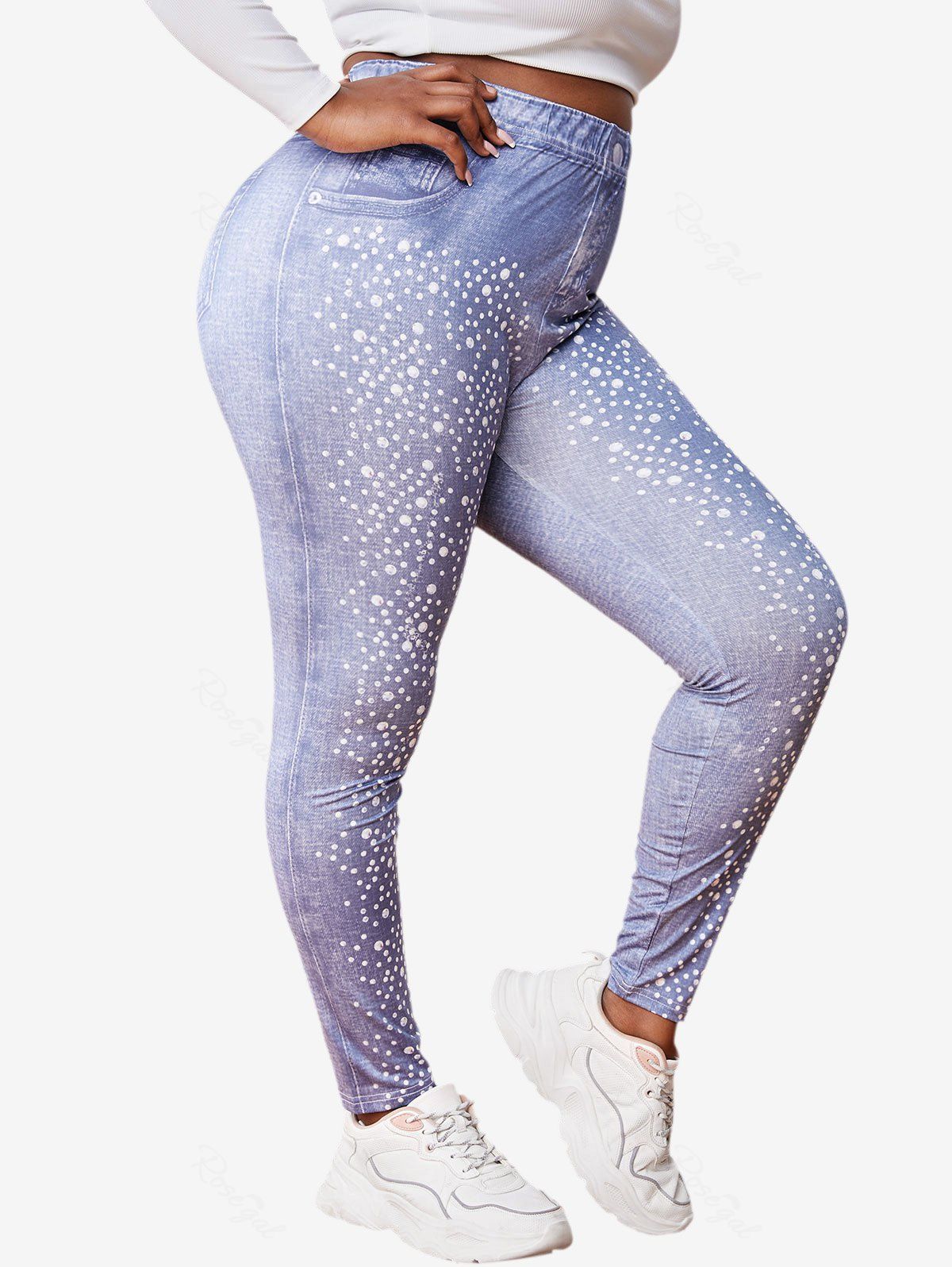 Outfit Plus Size Rhinestones 3D Print Skinny Jeggings  
