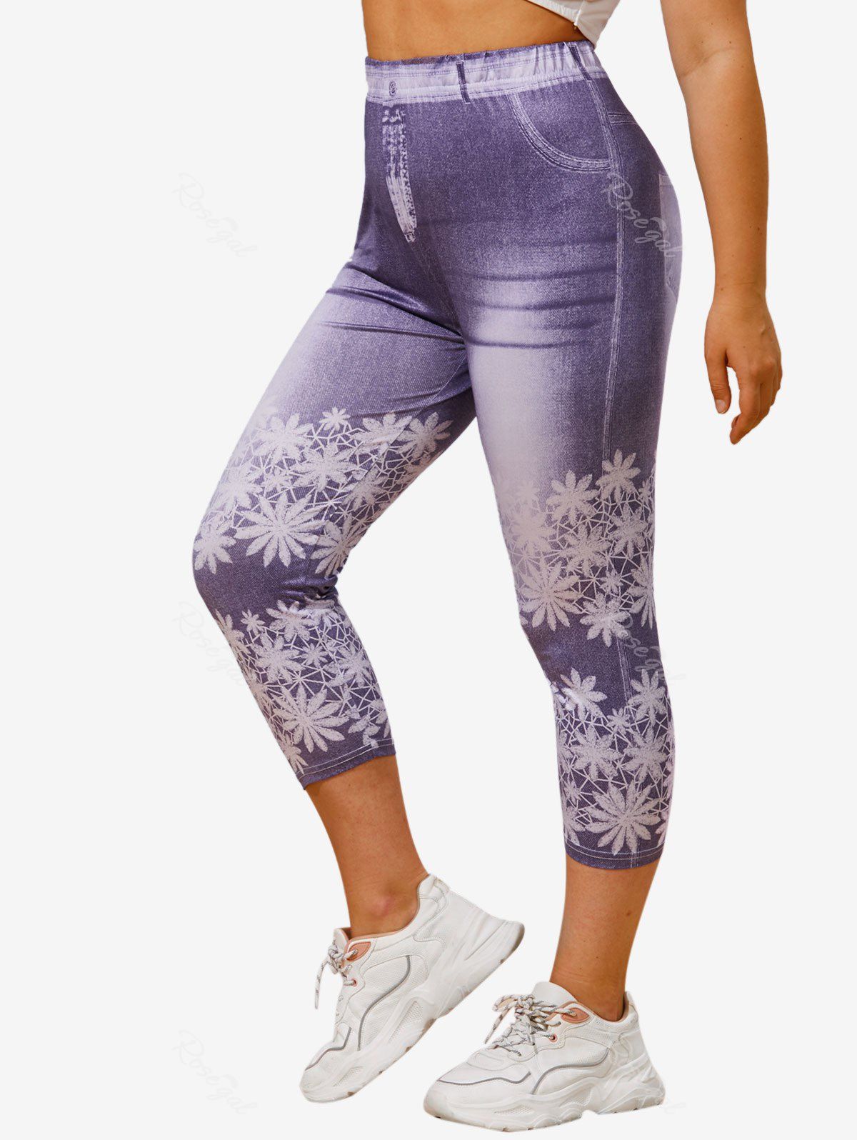Online Plus Size 3D Print Cropped Jeggings  