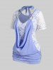 Halter Cowl Front Blouson 2 in 1 Tee and High Rise Floral Gym 3D Jeggings Plus Size Summer Outfit -  