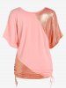 Cinched Ruched Metal Patchwork Batwing Sleeves Tee and High Waisted Lace Up Side Capri Pants Plus Size Summer Outfit -  