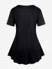 Ensemble de T-shirt Gothique à Imprimé Crâne Cœur et Pantalon à Taille Haute Panneau en Dentelle de Grande Taille - Noir 