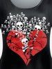 Ensemble de T-shirt Gothique à Imprimé Crâne Cœur et Pantalon à Taille Haute Panneau en Dentelle de Grande Taille - Noir 
